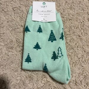 LOFT Light Green Crew Socks with Tree Design